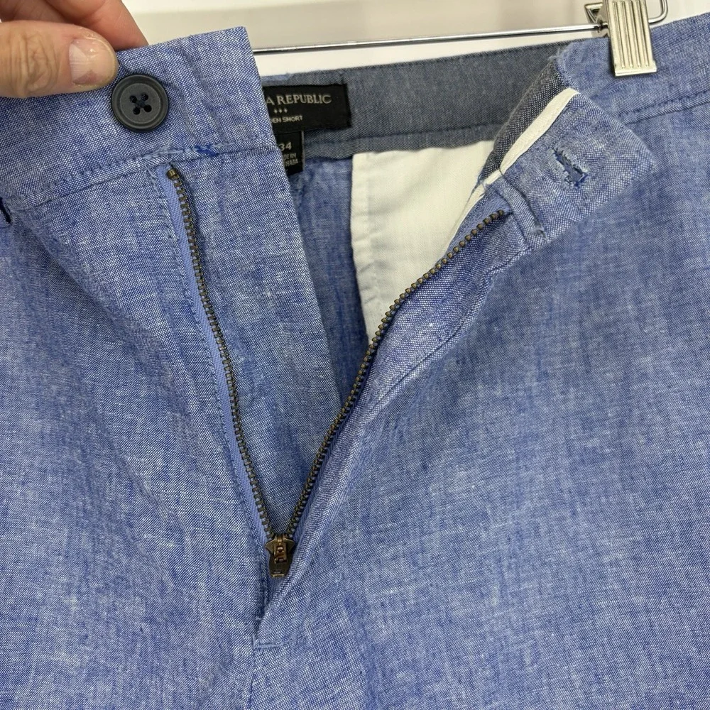 Banana Republic Aiden Shorts Mens 34 x 10 Linen Blend Chino Blue Beach‎ Summer